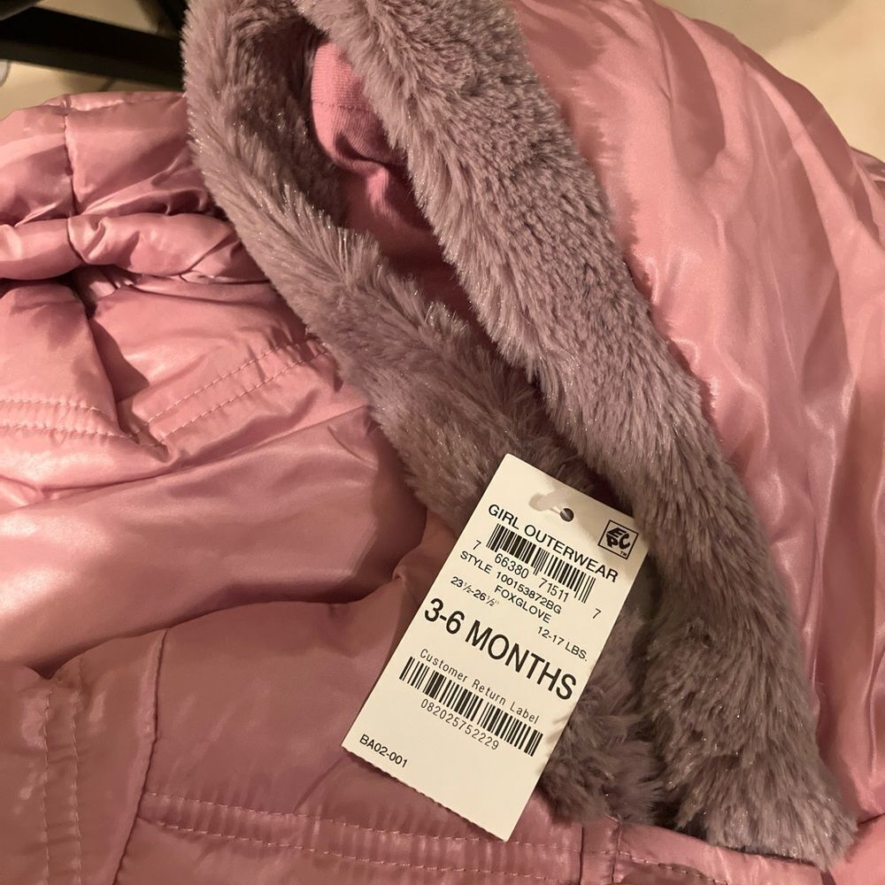 NEW FIRST IMPRESSIONS Baby Girl Bow Faux Fur Trim Mauve Pink Snowsuit. SZ 3-6 mo - Picture 6 of 11